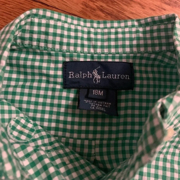 Ralph Lauren Green and White Gingham Button Down Shirt 18 Months - Picture 3 of 6